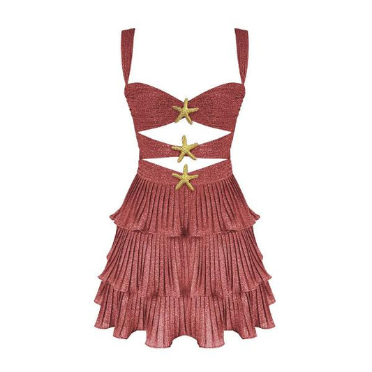 Shiny Star Bikinis Short Dress Cami Dress Elegant Women Bandage Cutout Sleeveless Halter High Waist A-Line Mini Dress Fashion