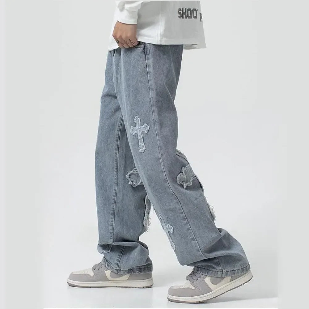 2023 Men's and Women's Cross Denim Pants - Low Rise Baggy Jeans and Cargo Pants in Hip Hop Streetwear Style