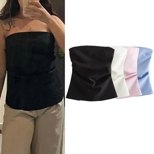 off Shoulder Crop Top Woman Ruched Backless Tube Top Women Summer Corset Top Female Sexy Tanks Camis Tops for Women 2024