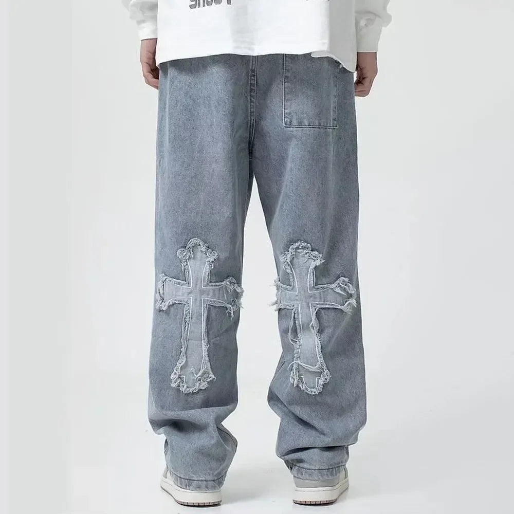 2023 Men's and Women's Cross Denim Pants - Low Rise Baggy Jeans and Cargo Pants in Hip Hop Streetwear Style