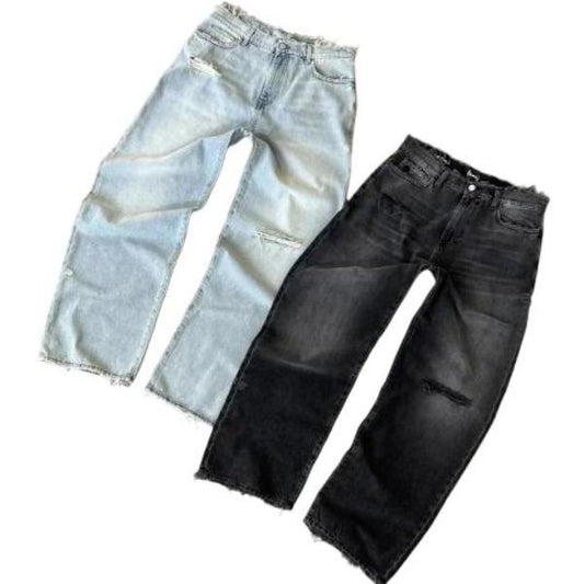 Men's American Retro Washed Ripped Jeans with Embroidery - High Street Quality for All Seasons