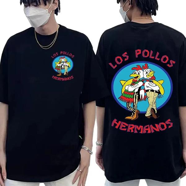 Men'S Cotton T-Shirt Streetwear TV Series Breaking Bad Los Pollos Hermanos Double Sided Print T Shirts Funny Chicken Brothers