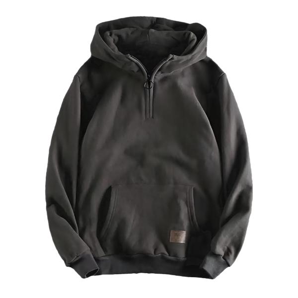 Men's Thickened Winter Hoodie with Zipper Detail and Large Pocket - Warm Pullover for Autumn and Winter with Elastic Cuffs