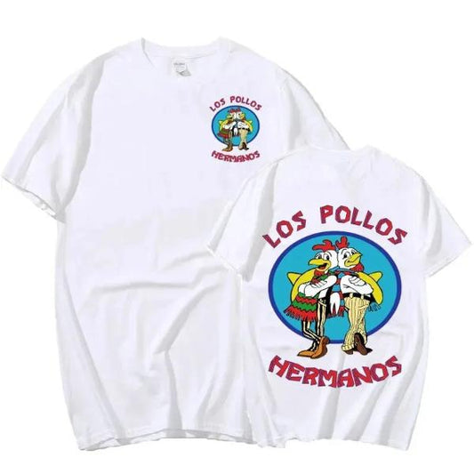 Men'S Cotton T-Shirt Streetwear TV Series Breaking Bad Los Pollos Hermanos Double Sided Print T Shirts Funny Chicken Brothers