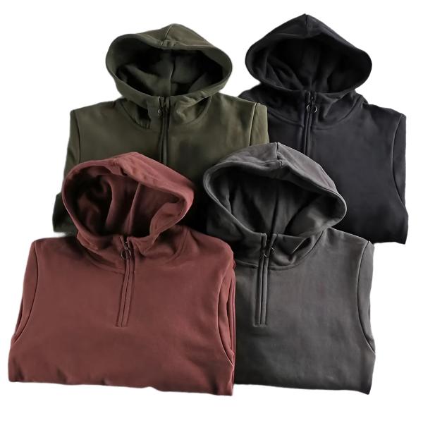 Men's Thickened Winter Hoodie with Zipper Detail and Large Pocket - Warm Pullover for Autumn and Winter with Elastic Cuffs