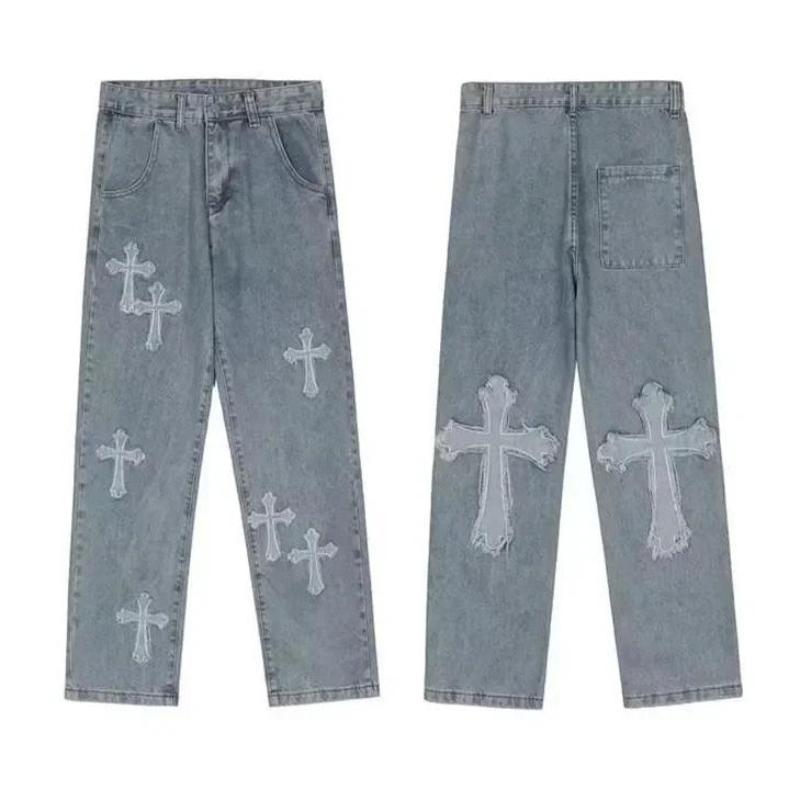 2023 Men's and Women's Cross Denim Pants - Low Rise Baggy Jeans and Cargo Pants in Hip Hop Streetwear Style