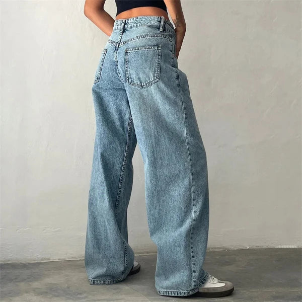 Jeans Y2K Clothes Women Solid Color Low Waist Waist Wide Leg Denim Pants Trousers with Multi Pockets 2000S Streetwear