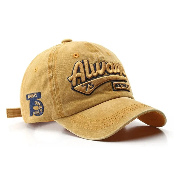 "Embroidered Classic Baseball Cap - Always 75 Letter Design"