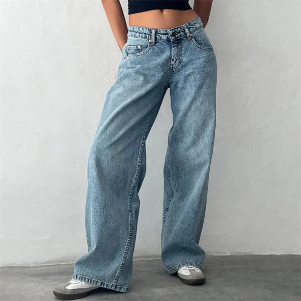 Jeans Y2K Clothes Women Solid Color Low Waist Waist Wide Leg Denim Pants Trousers with Multi Pockets 2000S Streetwear