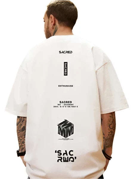 Men's American Letter Sacred Print T-Shirt - Breathable Cotton Hip Hop Summer Casual Short Sleeve Y2K Streetwear Top