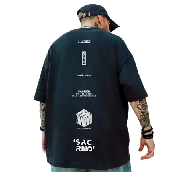 Men's American Letter Sacred Print T-Shirt - Breathable Cotton Hip Hop Summer Casual Short Sleeve Y2K Streetwear Top