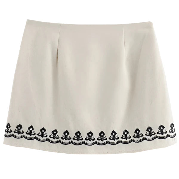 Women'S Skirt Summer 2024 Mini Embroidered Skirts Linen Blended High Waist Aesthetic Skirts New in Skirt Elegant Lady Skirt