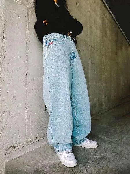 Y2K Embroidered Baggy Denim Jeans for Men and Women - Casual Streetwear Cargo Pants