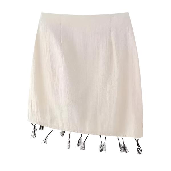 -Women'S Tassel with Beading Sarong Skirt, Side Bow Tied, High Waist, Female Skirts, Fashion