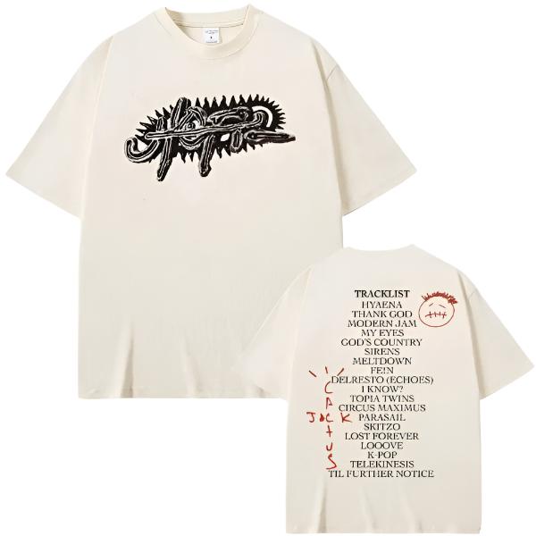 Rapper Cactus Jack Tshirt UTOPIA Album Graphics T-Shirts Men'S Hip Hop Pure Cotton Tees Male Casual Oversized T Shirt Streetwear