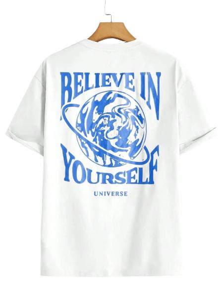 Believe in Yourself Universe Funny Graphic Men Tshirts Cotton Casual Short Sleeve Fashion Breathable Loose Oversized T-Shirt