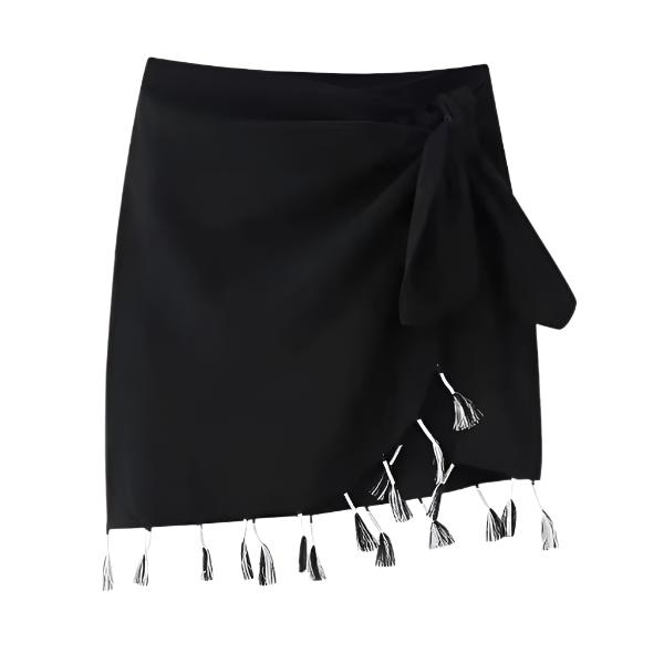 -Women'S Tassel with Beading Sarong Skirt, Side Bow Tied, High Waist, Female Skirts, Fashion