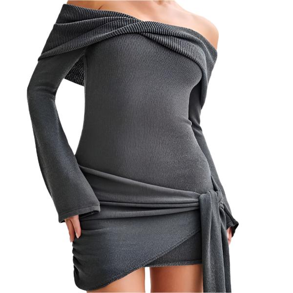 Knit Sweater Lace-Up Mini Dress Female Off-Shoulder Slim Patchwork Loose Twist Ribbed Knitwear Dress Women'S Party Dress